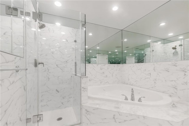 1200 Half Moon Bay Dr, Croton-On-Hudson, NY 10520 - bathroom featuring a bath and a marble finish shower