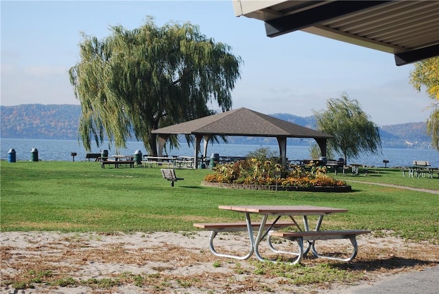 1200 Half Moon Bay Dr, Croton-On-Hudson, NY 10520 - view of property's community with a gazebo, a lawn, and a water and mountain view