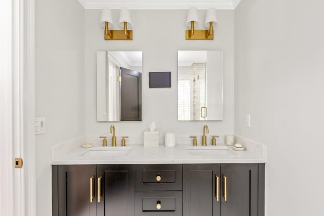 15 Hermitage St, Wading River, NY 11792 - bathroom with ornamental molding and double vanity