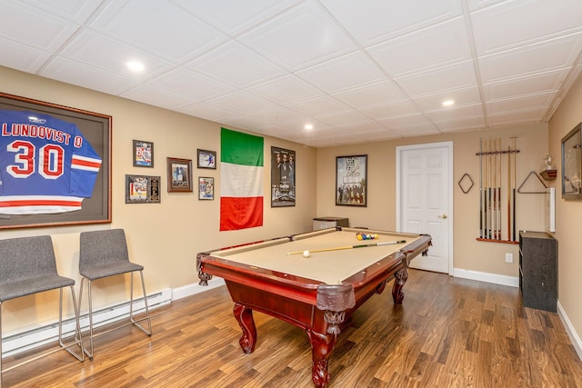 15 Hermitage St, Wading River, NY 11792 - game room with recessed lighting, a baseboard heating unit, wood finished floors, and billiards