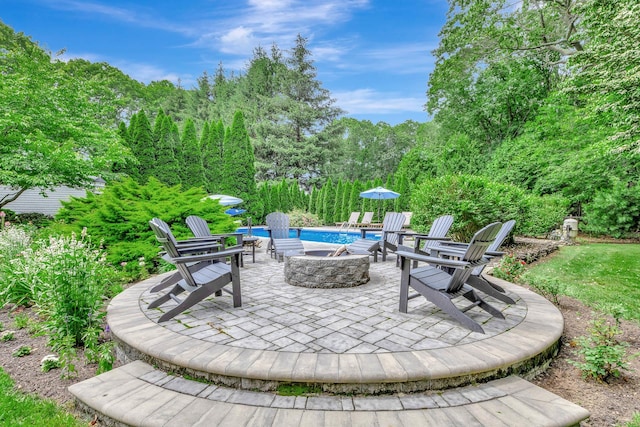 15 Hermitage St, Wading River, NY 11792 - view of patio with an outdoor fire pit and an outdoor pool