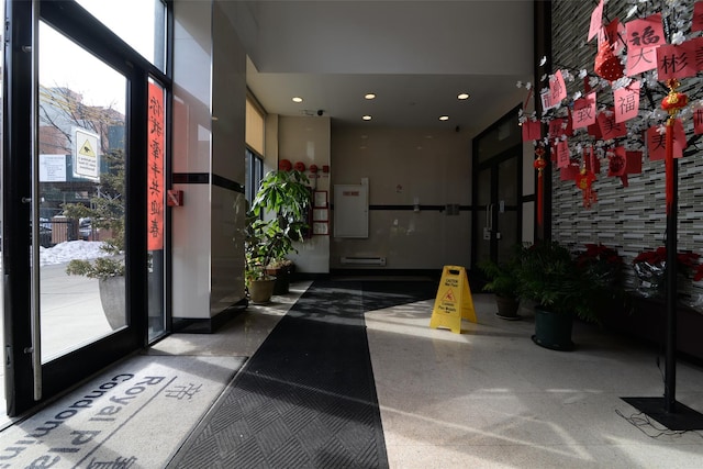 132-35 41st Rd Unit 5D, Flushing, NY 11355 - community lobby featuring a towering ceiling and recessed lighting