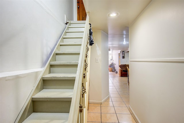 56-20 68th St, Maspeth, NY 11378 - stairs with tile patterned flooring and recessed lighting