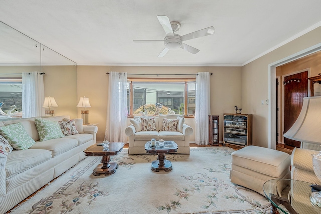 3324 Murdock Ave, Oceanside, NY 11572 - living area featuring ceiling fan and ornamental molding