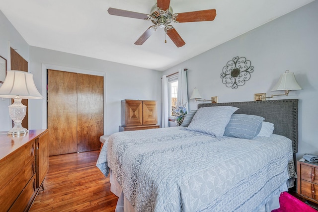 3324 Murdock Ave, Oceanside, NY 11572 - bedroom with a closet, wood finished floors, and ceiling fan