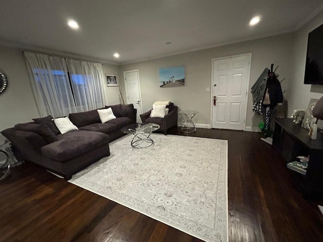 159-02 Cross Island Pkwy Unit 6-22, Whitestone, NY 11357 - living room with dark wood-style floors, recessed lighting, and baseboards