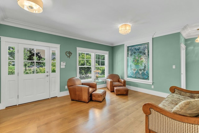 120 Cambon Ave, Saint James, NY 11780 - living area featuring crown molding and light wood finished floors