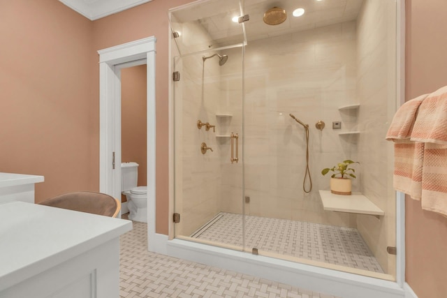 120 Cambon Ave, Saint James, NY 11780 - bathroom with a stall shower, vanity, and tile patterned floors