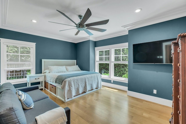 120 Cambon Ave, Saint James, NY 11780 - bedroom with wood finished floors, recessed lighting, ornamental molding, and a ceiling fan