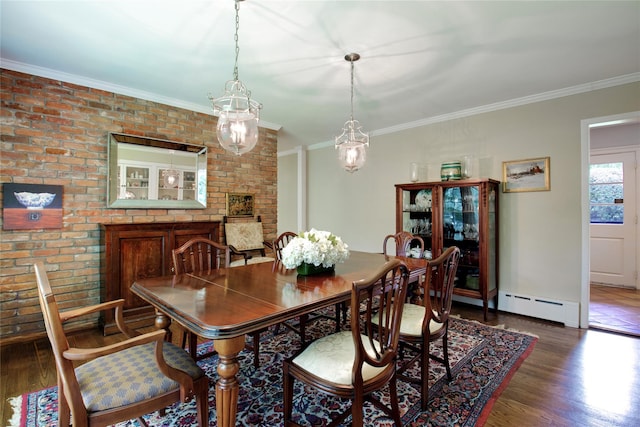 100 Gristmill Ln, Manhasset, NY 11030 - dining room with wood finished floors, a baseboard radiator, and crown molding