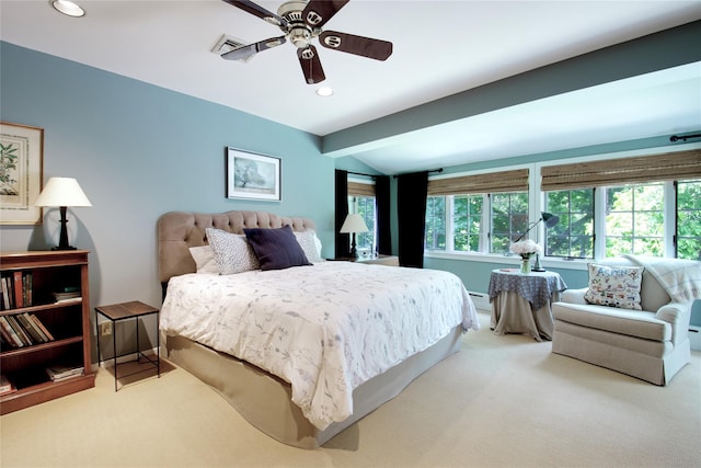 100 Gristmill Ln, Manhasset, NY 11030 - carpeted bedroom featuring recessed lighting, vaulted ceiling, and ceiling fan