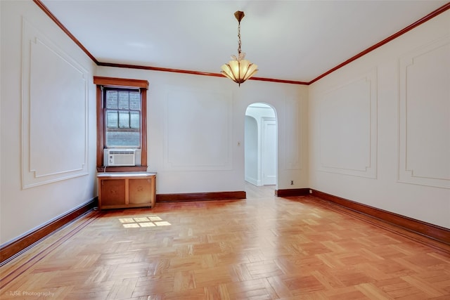 3916 51st St, Woodside, NY 11377 - spare room with arched walkways, cooling unit, crown molding, and radiator