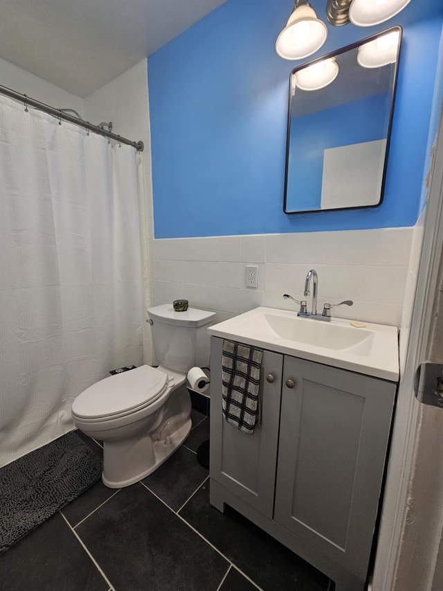 2445 Union Blvd Unit 7A, Islip, NY 11751 - bathroom with tile patterned flooring, vanity, wainscoting, and a shower with shower curtain