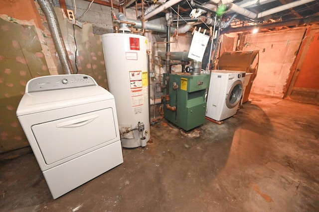 1078 Hancock Ave, Franklin Square, NY 11010 - unfinished basement with water heater, washer / clothes dryer, and a heating unit