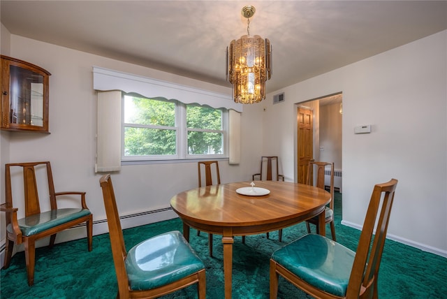 17 Shady Ln, Scarsdale, NY 10583 - carpeted dining room featuring a chandelier and radiator heating unit