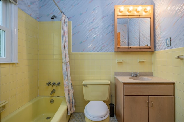 17 Shady Ln, Scarsdale, NY 10583 - full bath featuring tile walls, shower / bath combo, vanity, and wainscoting