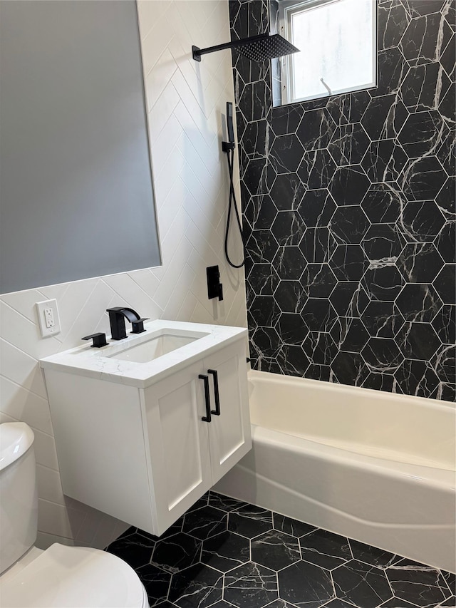 1140 Sutter Ave, Brooklyn, NY 11208 - full bath featuring vanity, tile walls, and  shower combination