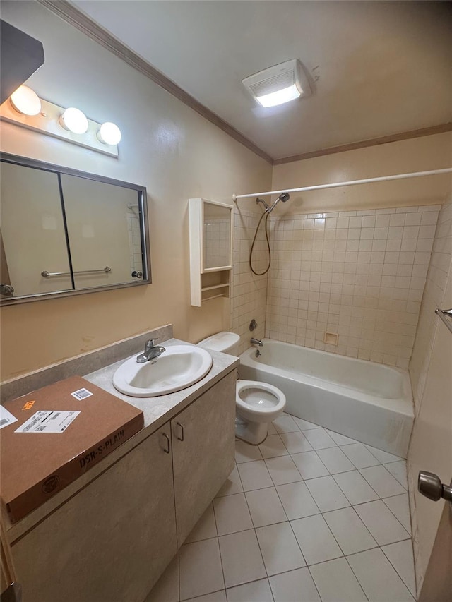 10 Palm Ct Unit 10, Selden, NY 11784 - bathroom featuring ornamental molding, tile patterned flooring, bathing tub / shower combination, and vanity