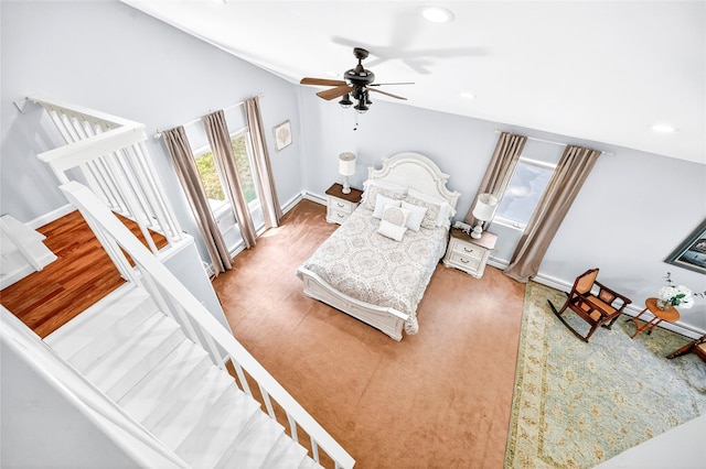 4 S Hill Rd, Tomkins Cove, NY 10986 - bedroom featuring multiple windows, recessed lighting, lofted ceiling, ceiling fan, and a baseboard heating unit