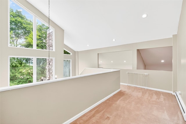 4 S Hill Rd, Tomkins Cove, NY 10986 - hallway with a baseboard radiator, carpet floors, recessed lighting, and high vaulted ceiling
