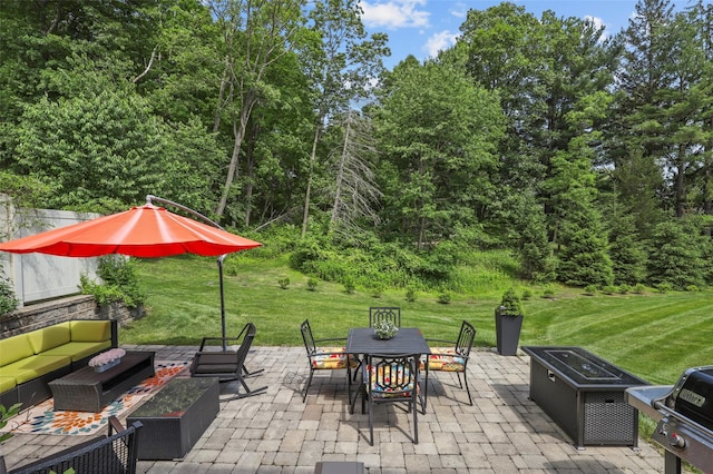 8 Langeloth Dr, Cortlandt Manor, NY 10567 - view of patio / terrace with an outdoor living space with a fire pit, grilling area, and outdoor dining area