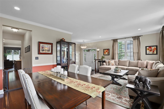 8 Langeloth Dr, Cortlandt Manor, NY 10567 - dining room featuring hardwood / wood-style floors, recessed lighting, and ornamental molding