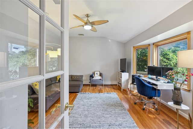 7 Nantucket Ln, Deer Park, NY 11729 - office space featuring lofted ceiling, a ceiling fan, and wood finished floors