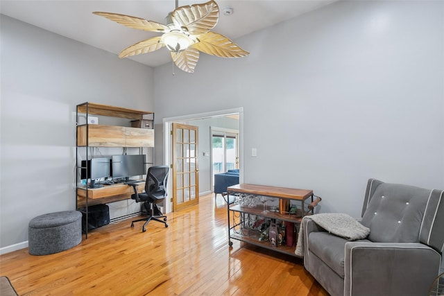 7 Nantucket Ln, Deer Park, NY 11729 - office space with french doors, wood finished floors, a ceiling fan, and a high ceiling
