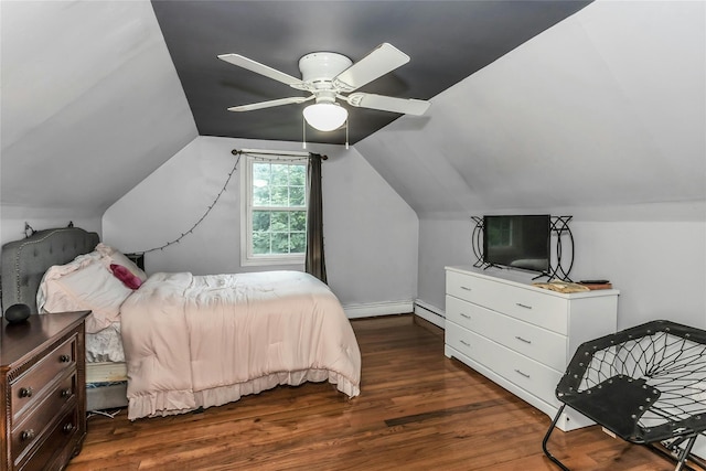 20 Spring Garden St, Valley Stream, NY 11580 - bedroom with wood finished floors, vaulted ceiling, a ceiling fan, and a baseboard radiator