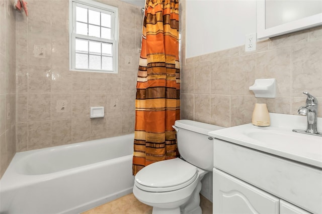 20 Spring Garden St, Valley Stream, NY 11580 - full bath featuring vanity, tile walls, shower / tub combo, and tile patterned floors