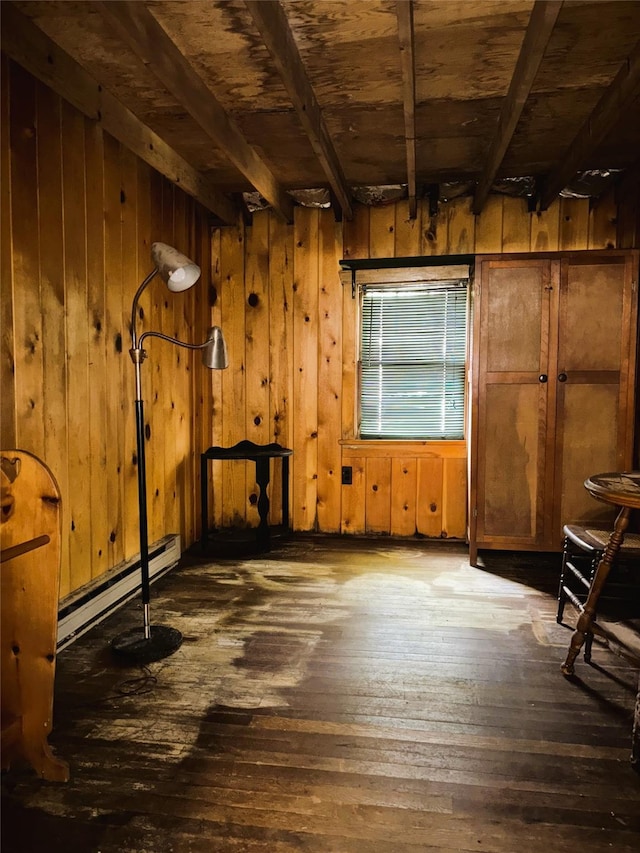 26 E Tusten, Smallwood, NY 12778 - below grade area with hardwood / wood-style floors, baseboard heating, wood walls, and wood ceiling