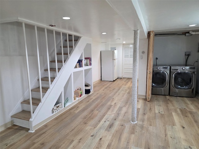 244-59 89th Ave, Bellerose, NY 11426 - laundry room featuring wood finished floors, recessed lighting, and separate washer and dryer