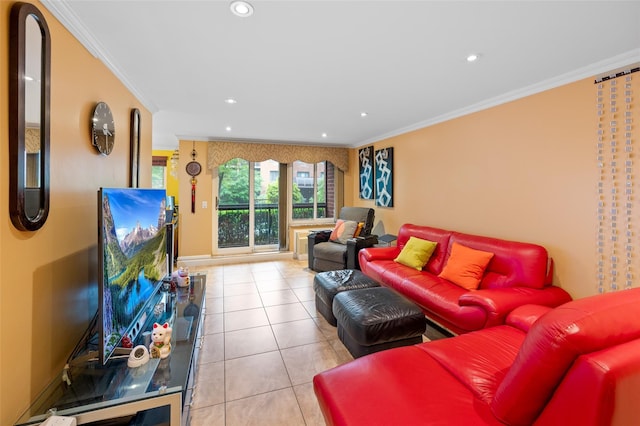 41 Wellington Ct Unit 1L, Staten Island, NY 10314 - tiled living room with recessed lighting, crown molding, and baseboards