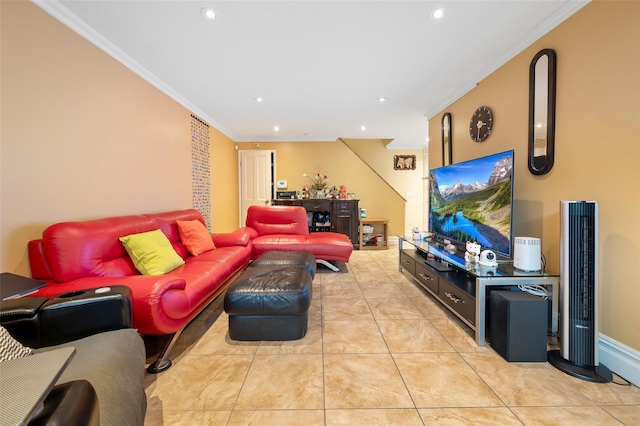 41 Wellington Ct Unit 1L, Staten Island, NY 10314 - living area featuring ornamental molding, recessed lighting, a heating unit, and light tile patterned floors