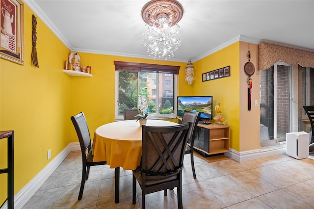 41 Wellington Ct Unit 1L, Staten Island, NY 10314 - tiled dining area featuring a chandelier, crown molding, and baseboards