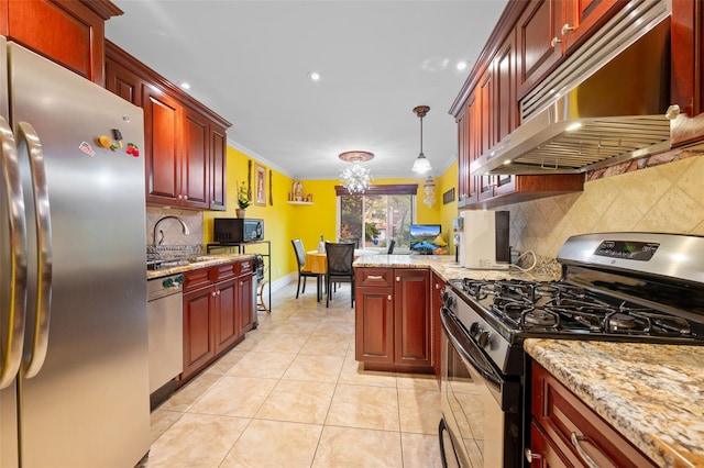 41 Wellington Ct Unit 1L, Staten Island, NY 10314 - kitchen with appliances with stainless steel finishes, range hood, reddish brown cabinets, recessed lighting, and ornamental molding