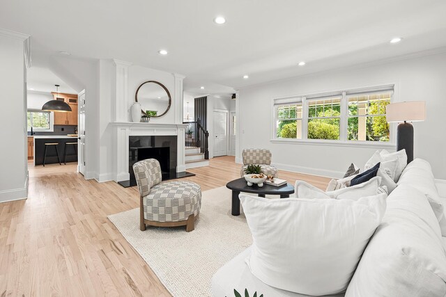 2022 Van Cortlandt Cir, Yorktown Heights, NY 10598 - living area with recessed lighting, a fireplace with raised hearth, and light wood finished floors