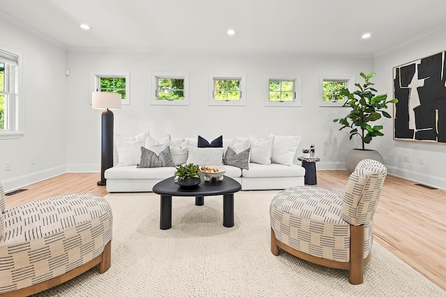 2022 Van Cortlandt Cir, Yorktown Heights, NY 10598 - living room featuring wood finished floors, ornamental molding, and recessed lighting