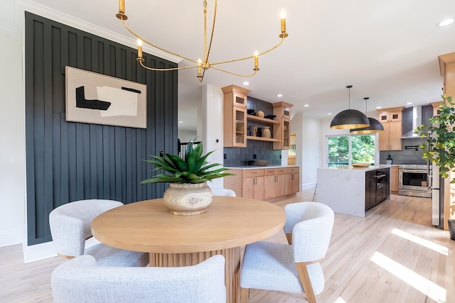 2022 Van Cortlandt Cir, Yorktown Heights, NY 10598 - dining space with light wood-style flooring, a chandelier, and recessed lighting