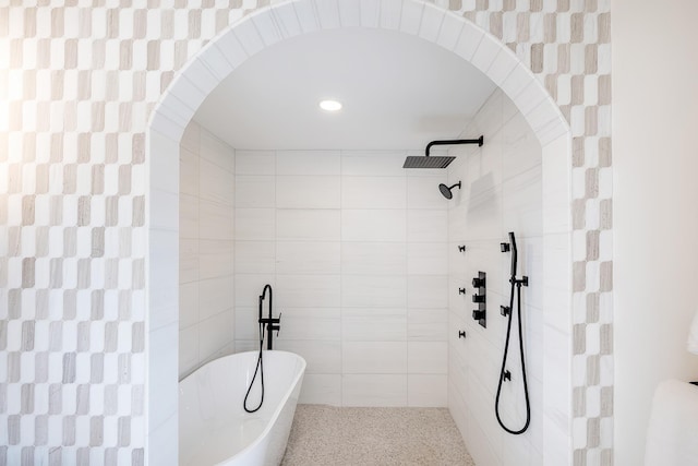 2022 Van Cortlandt Cir, Yorktown Heights, NY 10598 - full bath with a freestanding tub, tiled shower, and recessed lighting