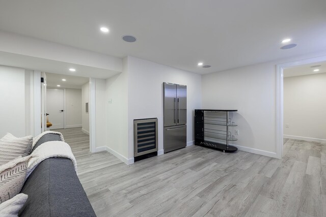 2022 Van Cortlandt Cir, Yorktown Heights, NY 10598 - living area with wine cooler, light wood-style floors, and recessed lighting