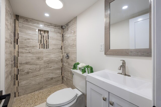 2022 Van Cortlandt Cir, Yorktown Heights, NY 10598 - bathroom featuring a stall shower, vanity, and recessed lighting