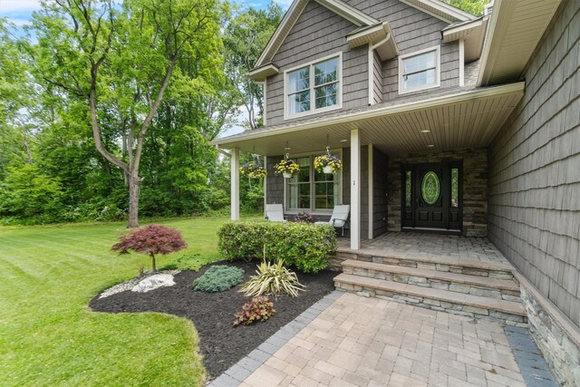 1 Hidden Hills Ct, Warwick, NY 10990 - property entrance featuring covered porch and a lawn