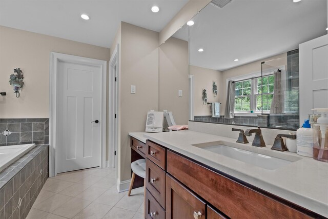 1 Hidden Hills Ct, Warwick, NY 10990 - bathroom with vanity, tile patterned flooring, a garden tub, and recessed lighting