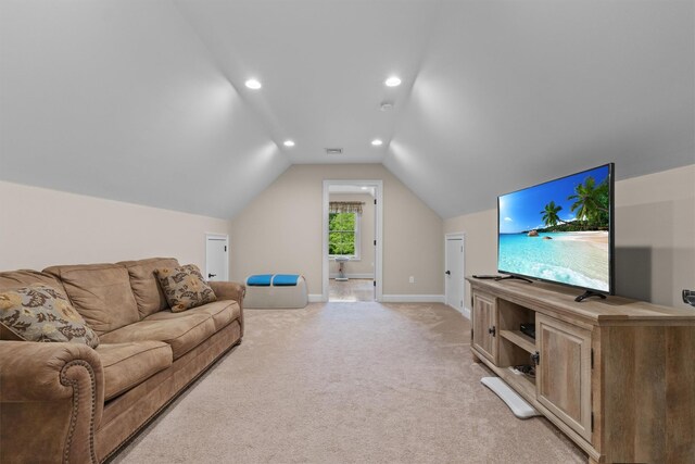 1 Hidden Hills Ct, Warwick, NY 10990 - living room featuring lofted ceiling, light carpet, and recessed lighting