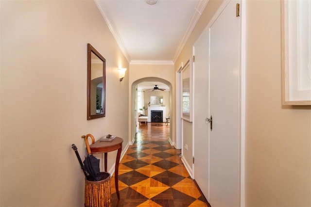 1360 Midland Ave Unit 1B, Bronxville, NY 10708 - hall featuring arched walkways and crown molding