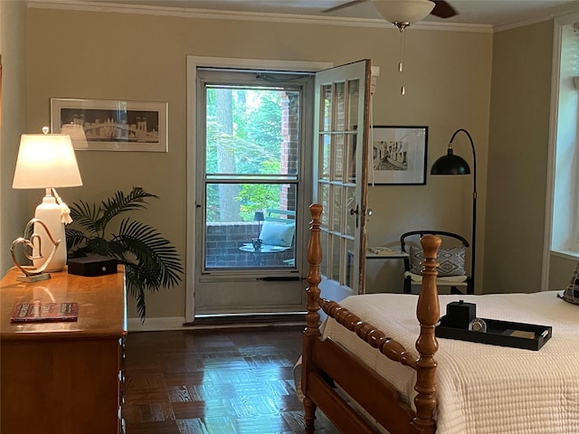 1360 Midland Ave Unit 1B, Bronxville, NY 10708 - doorway with crown molding and a ceiling fan