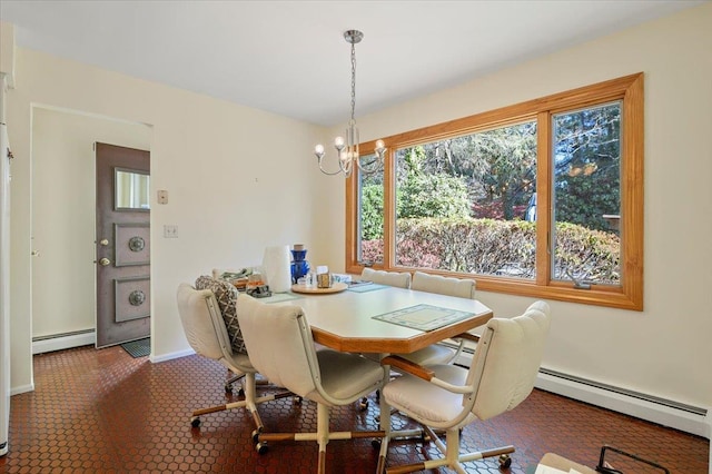 175 Laurel Ln, Laurel Hollow, NY 11791 - dining space with baseboard heating and a chandelier
