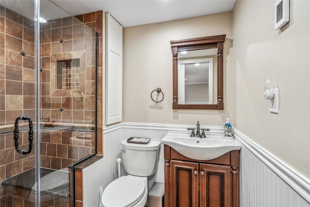 86 Phipps Ln, Plainview, NY 11803 - full bath with a wainscoted wall, vanity, a shower stall, and a decorative wall