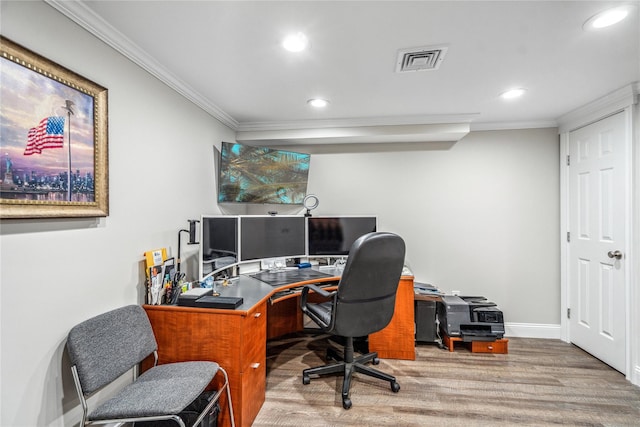 86 Phipps Ln, Plainview, NY 11803 - office area with crown molding, wood finished floors, and recessed lighting